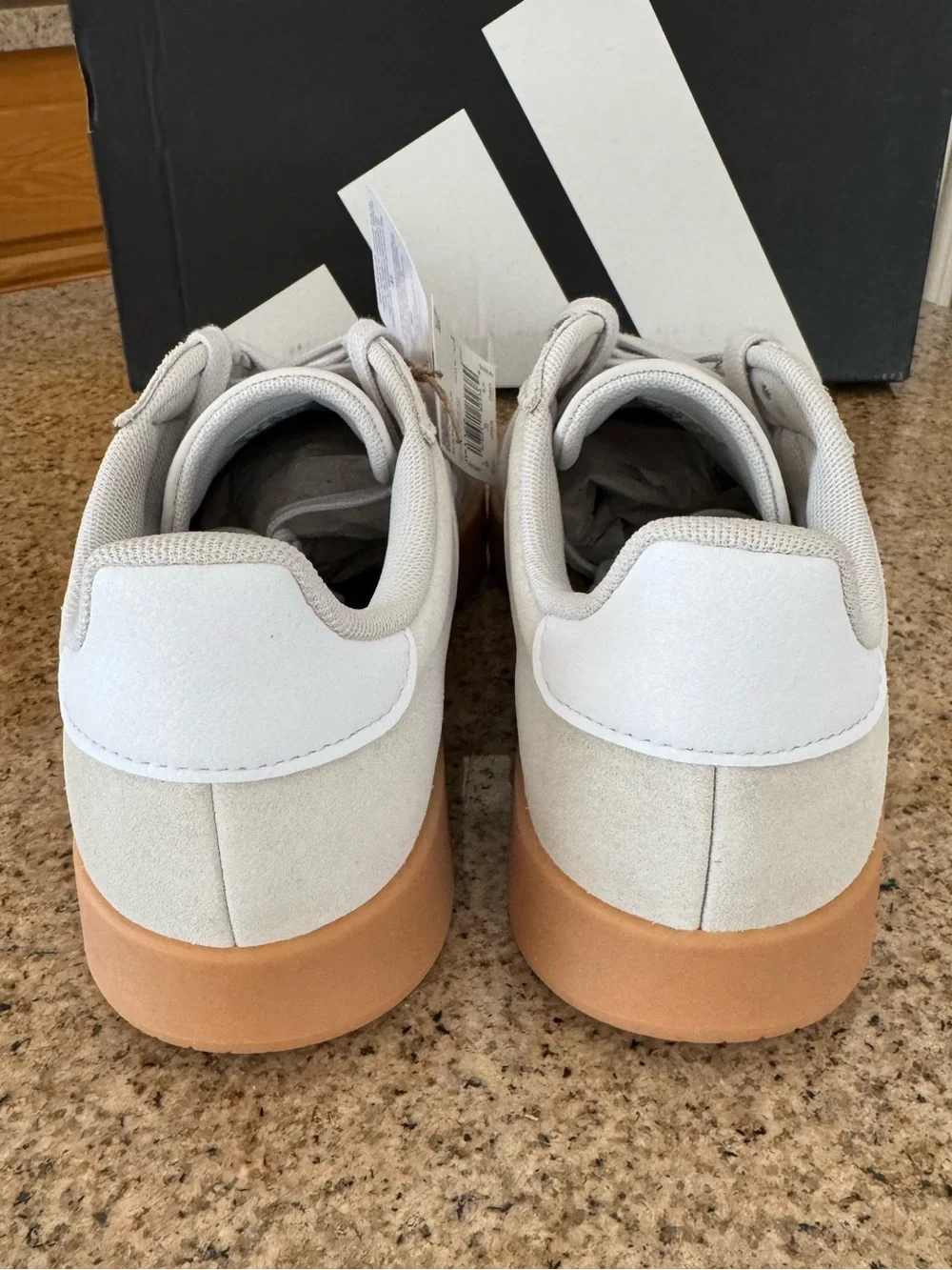 adidas Barreda Men’s Cream Suede Sneakers with White Stripes and Gum Sole NEW